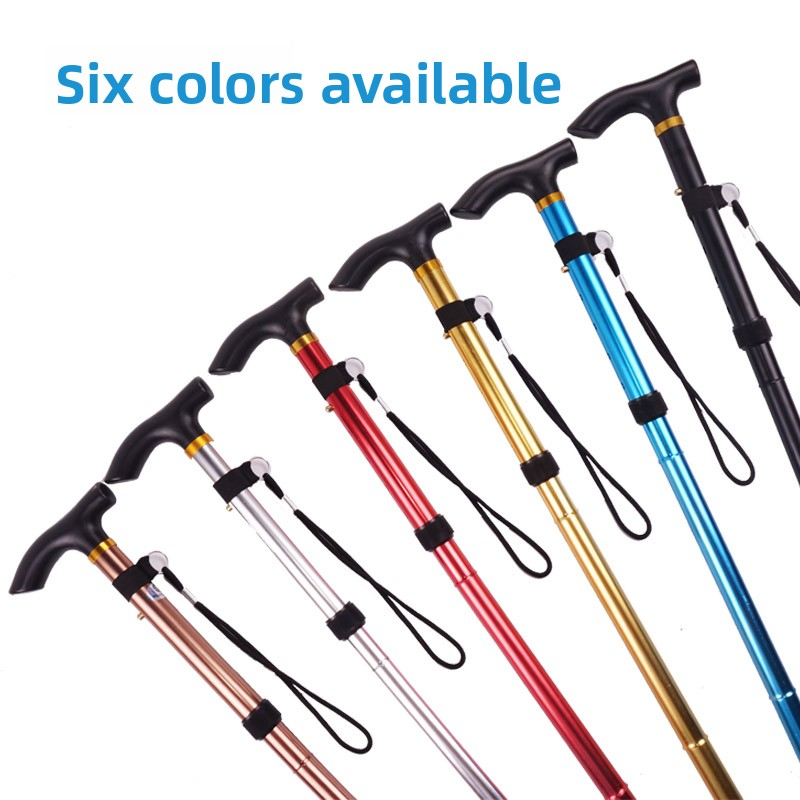 New Five Section Folding Ultra Short Climbing Cane, Walking Stick for Mountain Climbing Tourism, T-handle Walking Stick, Five Level Adjustable Telescopic Walking Stick