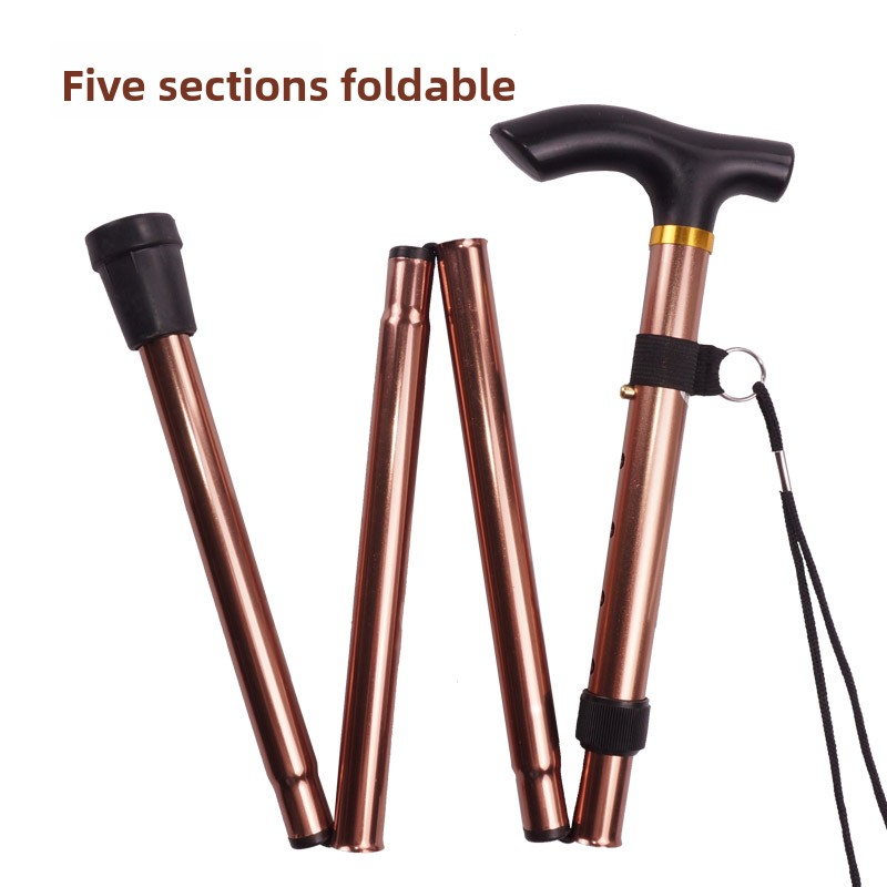 New Five Section Folding Ultra Short Climbing Cane, Walking Stick for Mountain Climbing Tourism, T-handle Walking Stick, Five Level Adjustable Telescopic Walking Stick