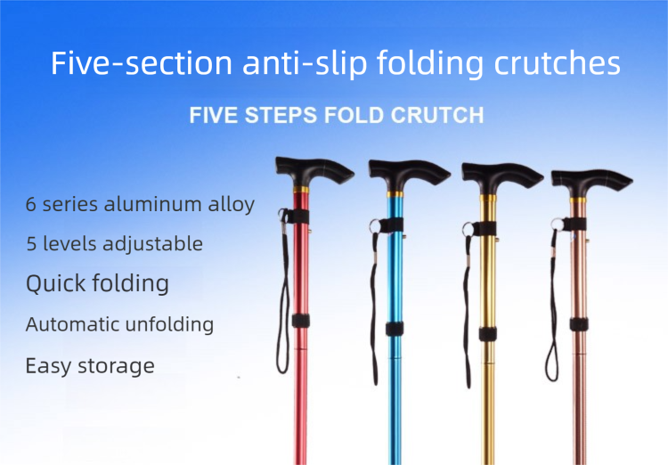 New Five Section Folding Ultra Short Climbing Cane, Walking Stick for Mountain Climbing Tourism, T-handle Walking Stick, Five Level Adjustable Telescopic Walking Stick