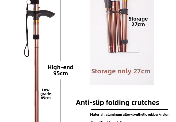 New Five Section Folding Ultra Short Climbing Cane, Walking Stick for Mountain Climbing Tourism, T-handle Walking Stick, Five Level Adjustable Telescopic Walking Stick